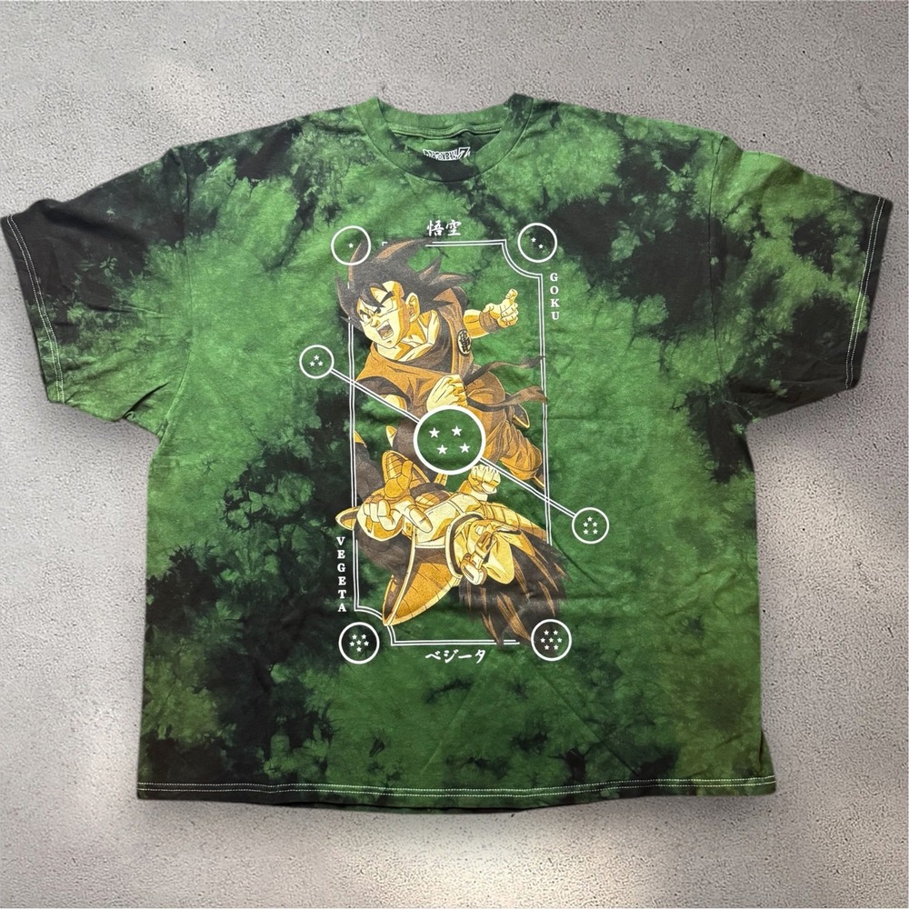 Dragon Ball Z Goku vs Vegeta Tie Dye Graphic T-Shirt Green Black Mens 2X DBZ